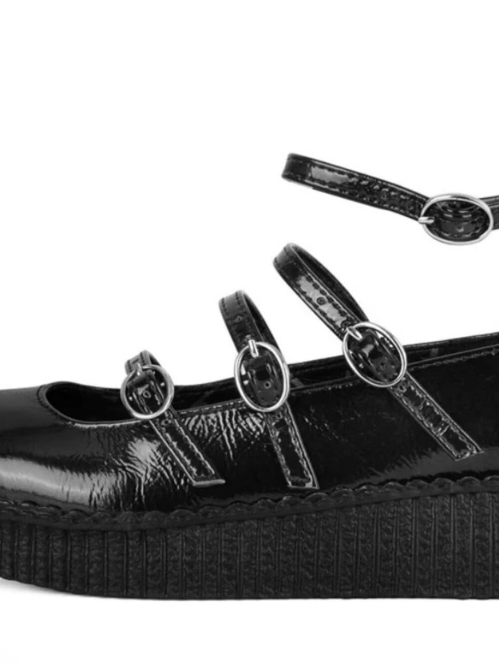 NWT Black Vegan Leather Patent Leather 4-Strap Ballet Creeper Crinkle Patent 9